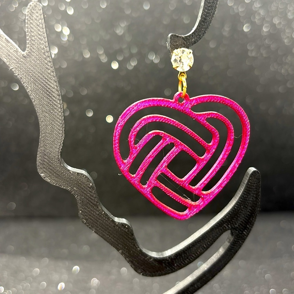 Burgundy and Gold Color Shift Heart Drop Earrings - Picture 3 of 4